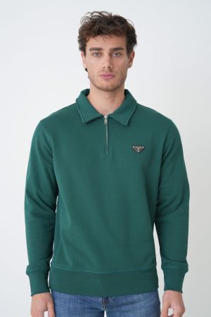 Prada 'Triangle Logo' Half-Zip Sweater