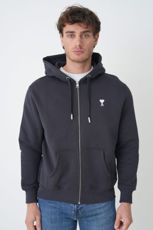 Ami Paris Heart Embroidered Full Zip Hoodie