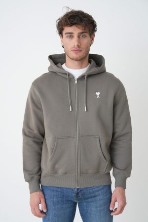 Ami Paris Heart Embroidered Full Zip Hoodie