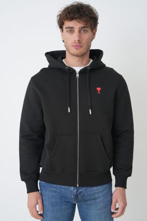 Ami Paris Heart Embroidered Full Zip Hoodie
