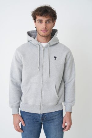 Ami Paris Heart Embroidered Full Zip Hoodie