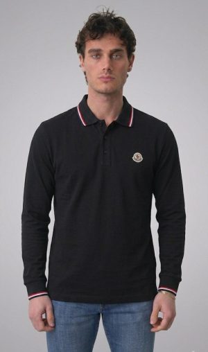 Moncler Logo Patch Long Sleeve Polo Shirt