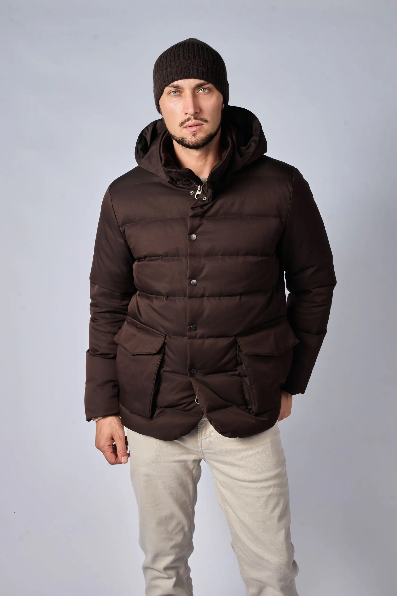 kurtki4110 Loro Piana Clearwater Quilted Storm System Shell Hooded Donsjas - Afbeelding 1