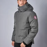 Canada Goose MacMillan Parka Grijs/Rood Logo — 100% Ganzendons