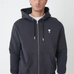 Ami Paris 'White Heart' Embroidered Zipped Hoodie
