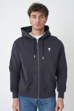 Ami Paris 'White Heart' Embroidered Zipped Hoodie