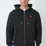 Ami Paris 'Red Heart' Embroidered Zipped Hoodie
