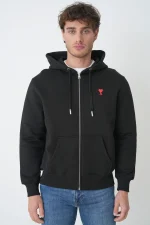 Ami Paris 'Red Heart' Embroidered Zipped Hoodie