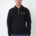 Moncler 'Leather Detail' Half-Zip Sweater