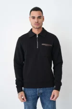 Moncler 'Leather Detail' Half-Zip Sweater